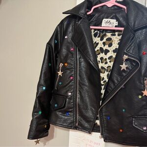 Lola and the Boys- Black Leather Jacket with Colorful Stud. Worn once